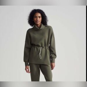 Varley Freya Sweat XS DoubleSoft Olive Green Funnel Neck Pullover